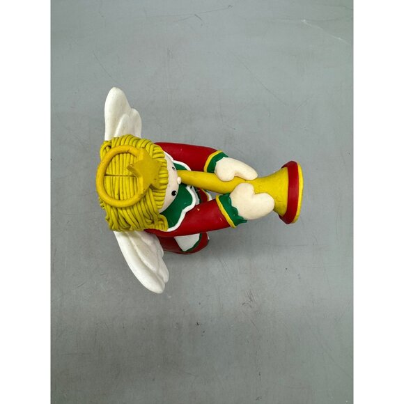 Handcrafted Christmas Clay Angel Figurine With Trumpet - Red/Green Holiday READ - Picture 5 of 9